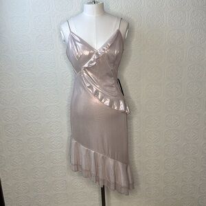 City Vibe | Asymmetrical Metallic Pale Pink Dress, Size 11 NWT